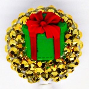 Christmas Gift Badge Reel ID card Holder with Gold Rhinestones Handmade